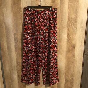 ONE WORLD Black Pants with Red, Pink and Cream Floral Print live and let live
